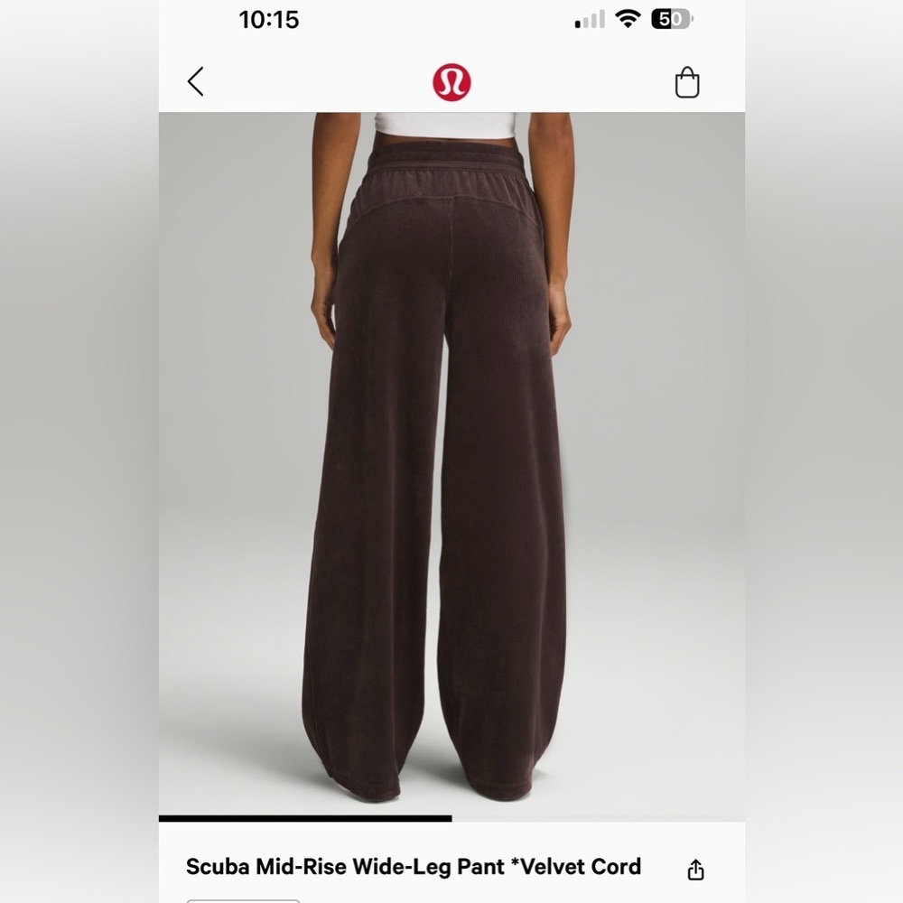 Lululemon Scuba wide leg pant velvet cord espresso ESPR size 2 new with tags